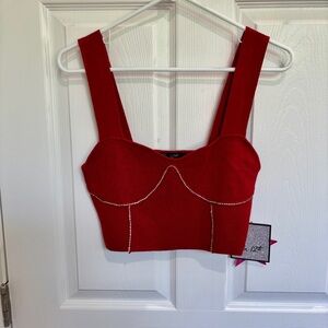 On 12th Red Crop Top With Rhinestones